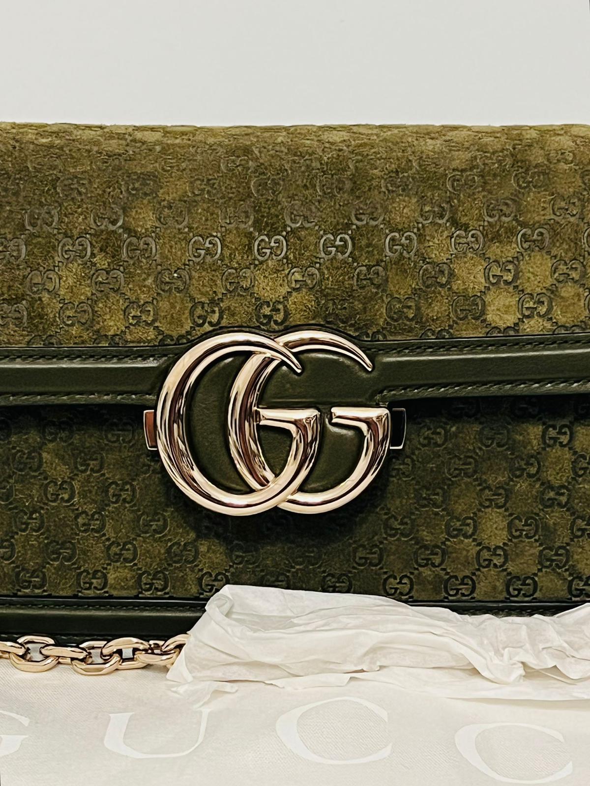 Gucci Marmont Go Small in suede GG kaki