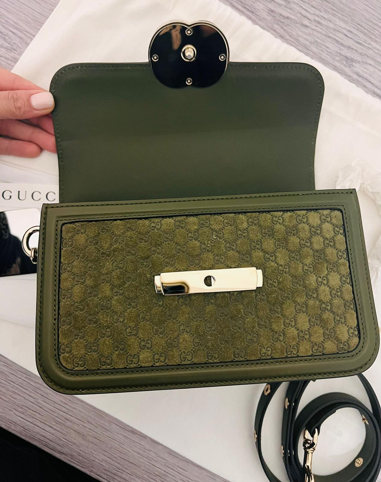Gucci Marmont Go Small in suede GG kaki