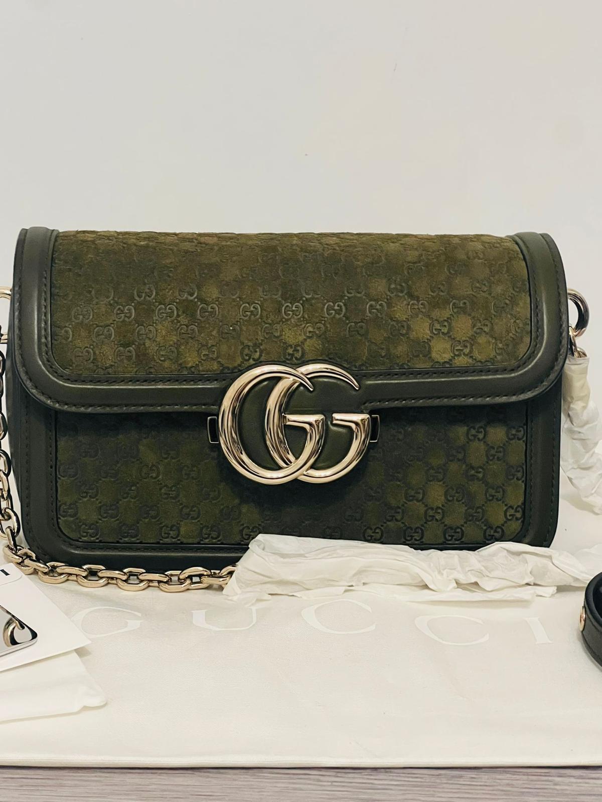 Gucci Marmont Go Small in suede GG kaki