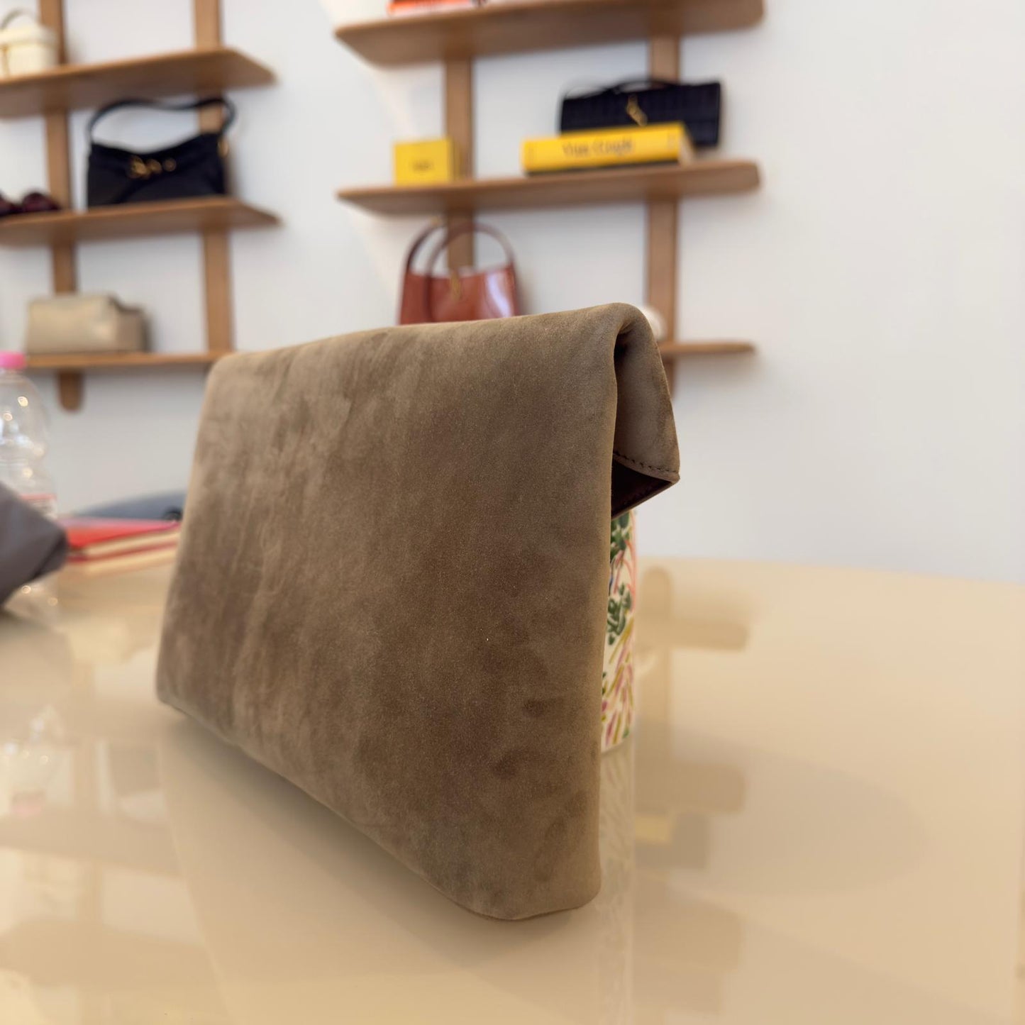 Saint Laurent Envelope Cassandre Pouch in suede