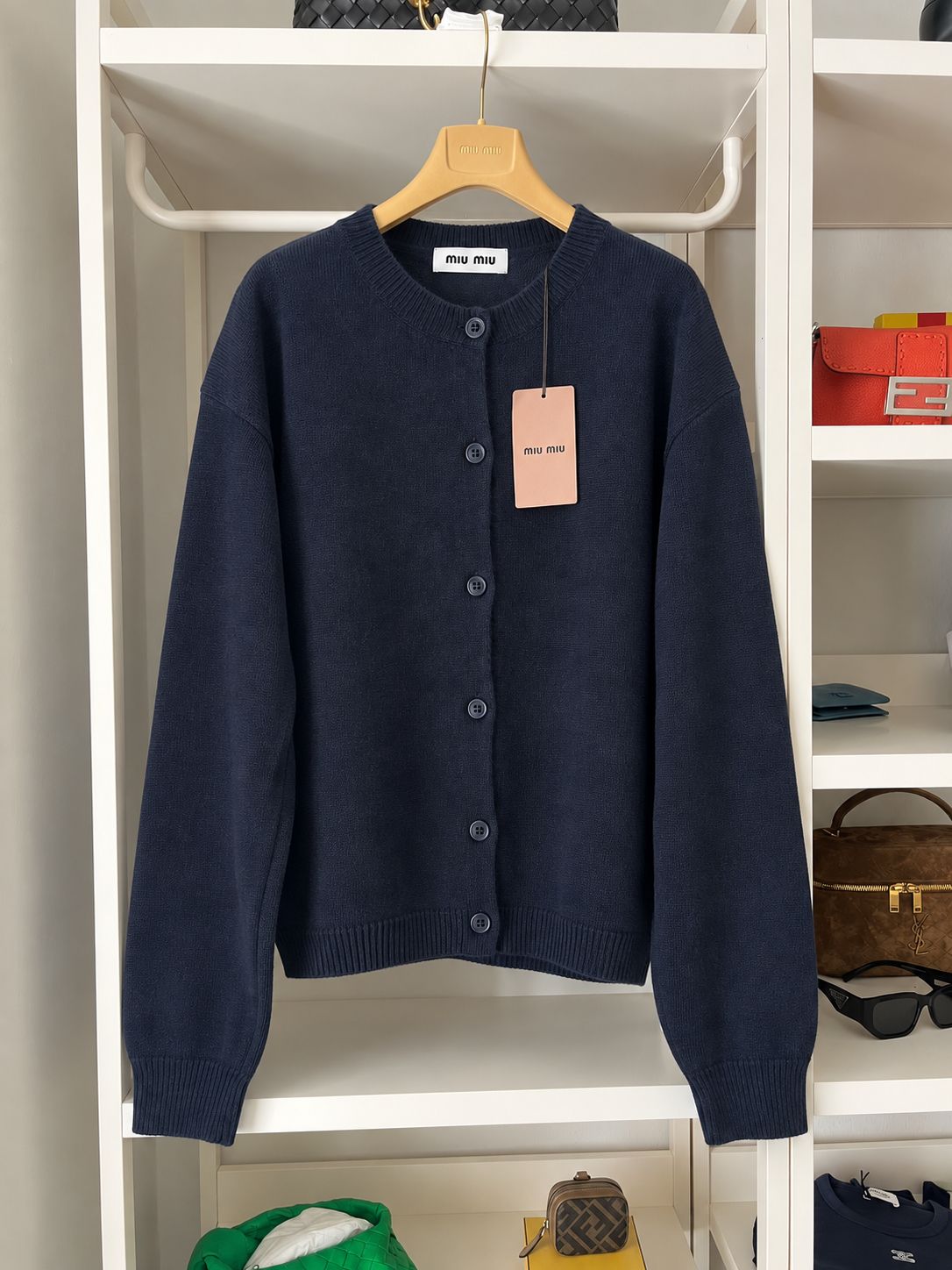 Miu Miu cardigan in maglia blu navy