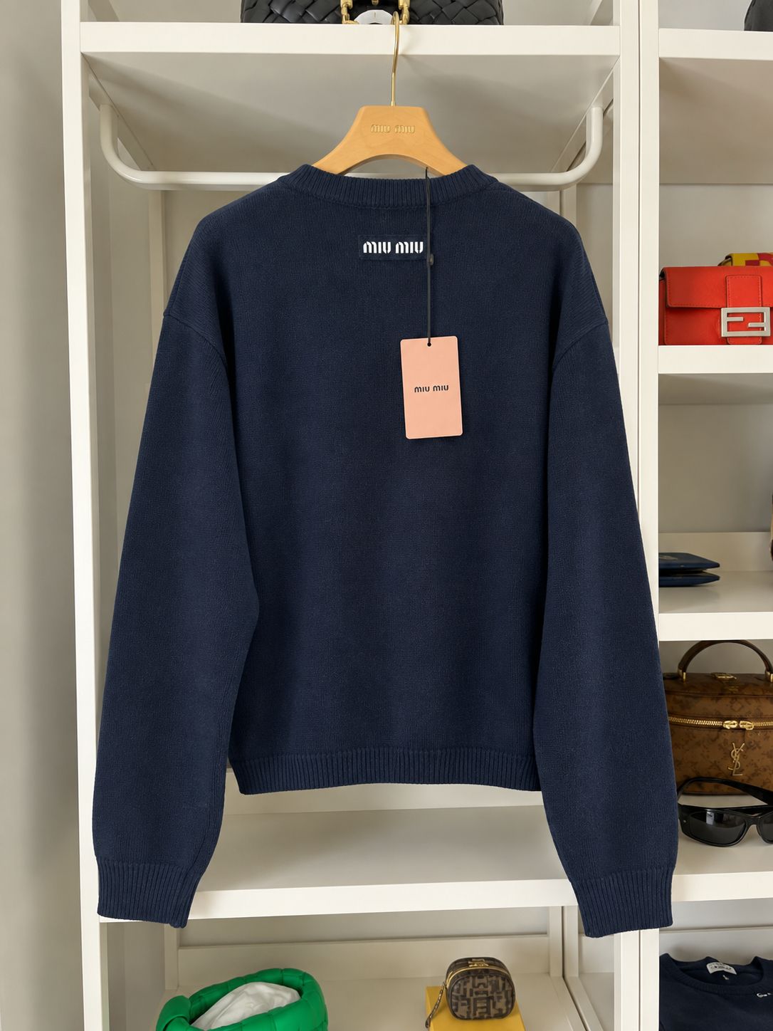Miu Miu cardigan in maglia blu navy